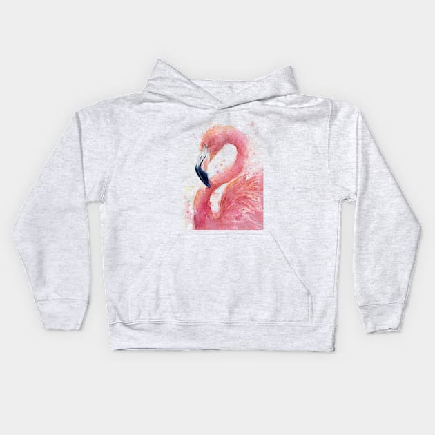 Pink Flamingo Watercolor Kids Hoodie by Olechka